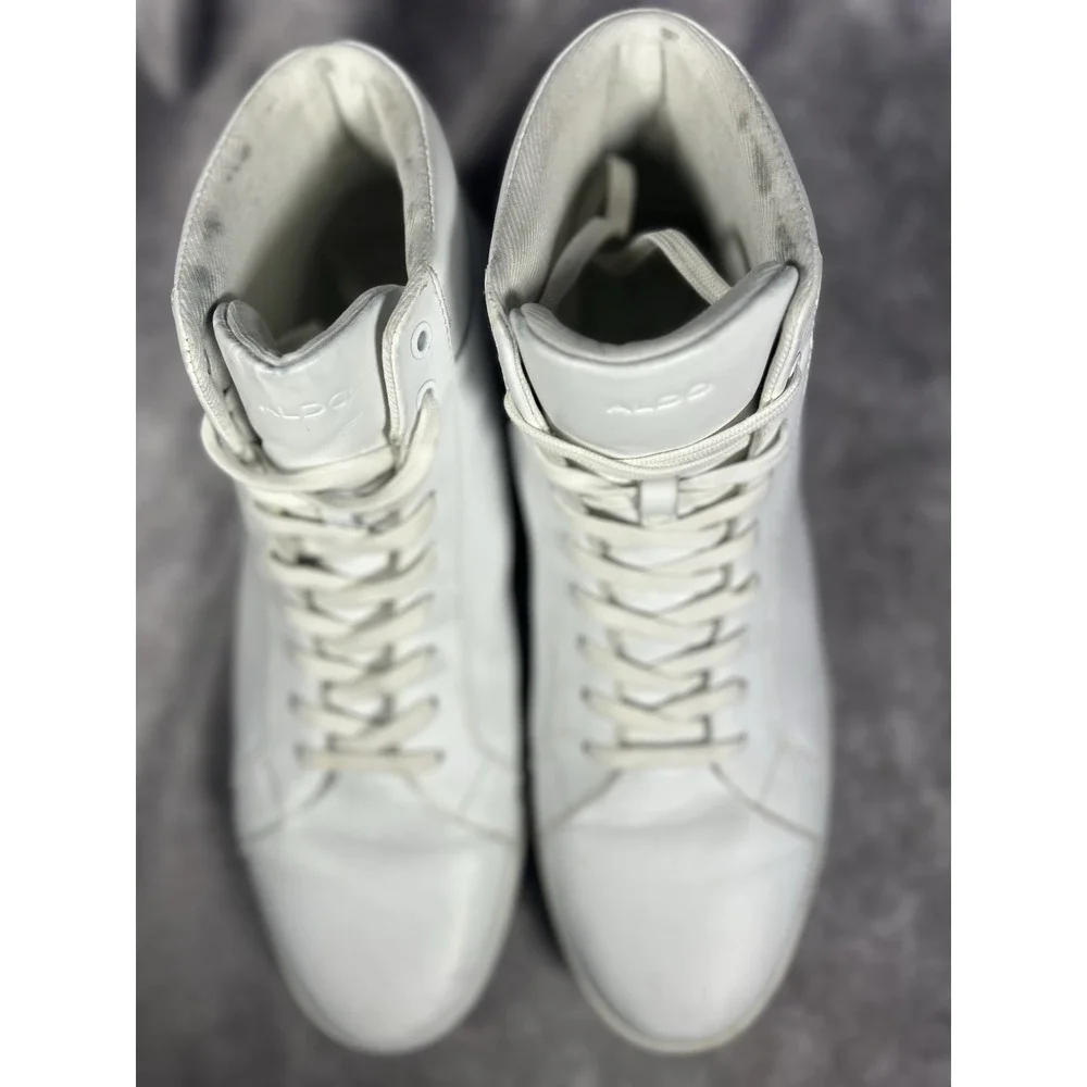 ALDO Mens Size 13 White High Top Sneakers Lace Up Casual Fashion Shoes